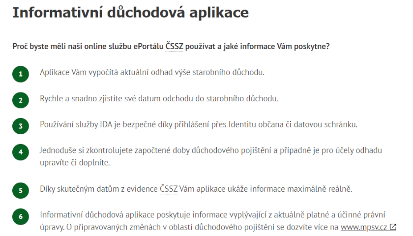 Informativní důchodová aplikace